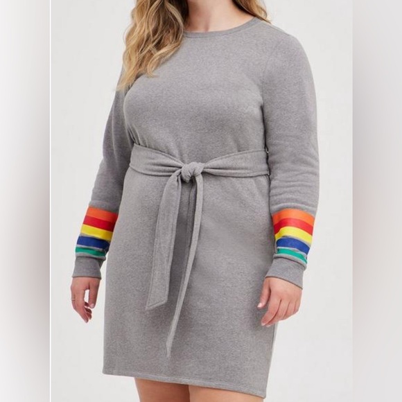 torrid Dresses & Skirts - NWT - Torrid Fleece Rainbow Cuffed Long Sleeve Shift Dress Size 12